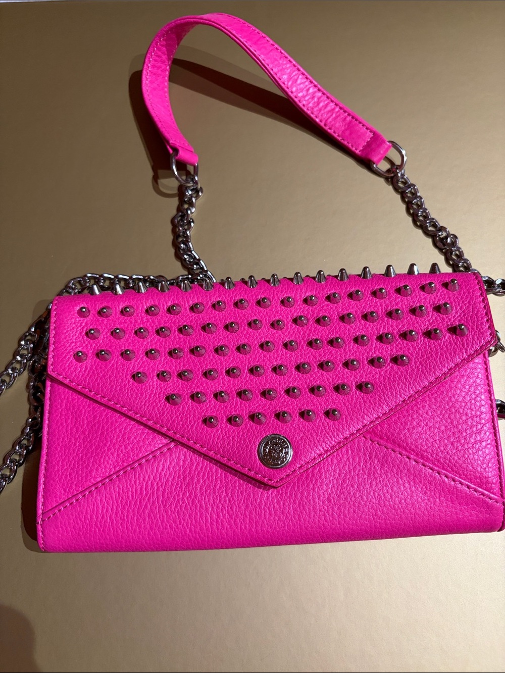 Hot Pink Studded Leather Crossbody Bag - Unbranded